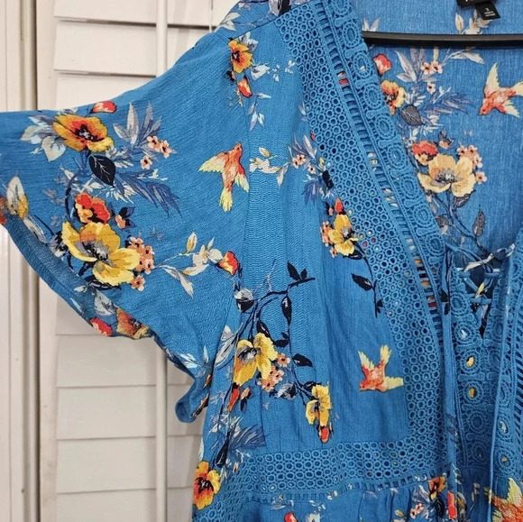 Torrid Blue Bohemian Peasant Blouse Plus Sz 3X - Picture 5 of 7